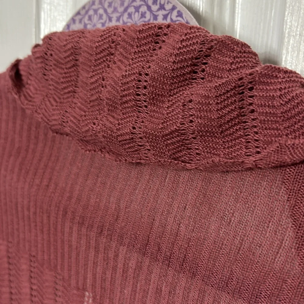 MOTH mauve dust rose knit cardigan scallop hem shawl collar size Small cotton